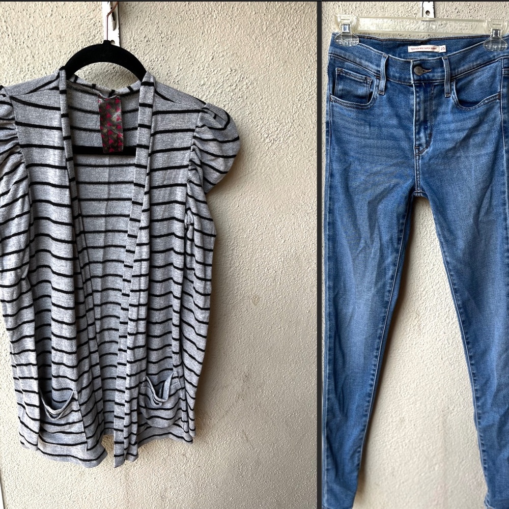 Levi's 720 High Rise Skinny 25 + Grey & Black Stripe Cardigan M COMBO DEAL
